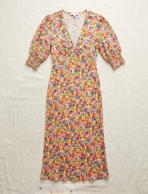 Rixo for Target Multi Floral Puff Sleeve V-Neck Midi Dress Boho Vibrant 4
